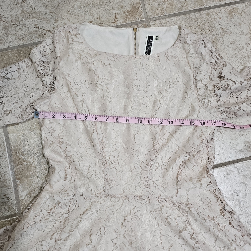 Julian Taylor Women 12 Cream Floral Lace Fit & Flare Dress Timeless Cottagecore - Picture 6 of 7